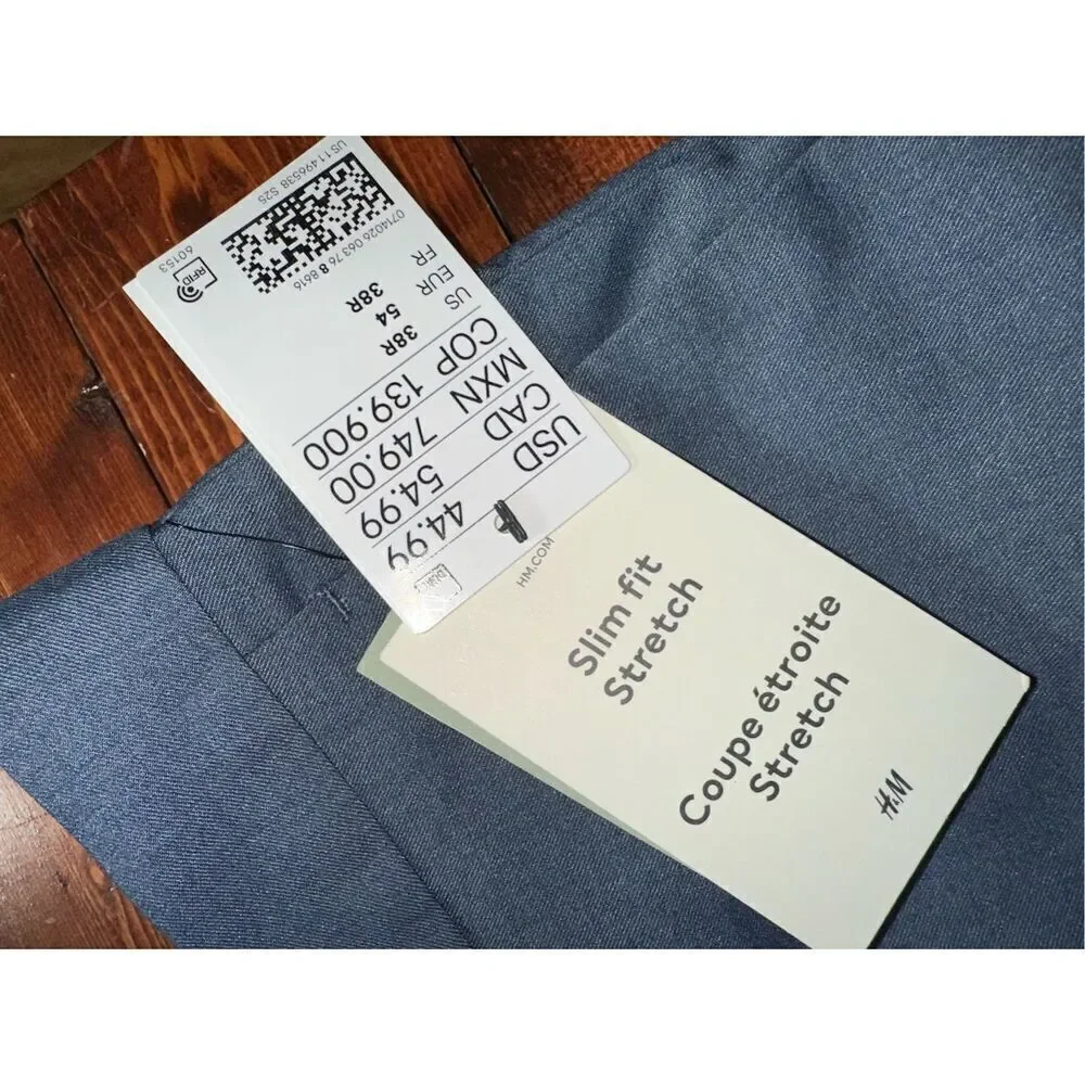 H&M Men’s Dress Pants 38R Slim Fit Stretch Gray/Blue
